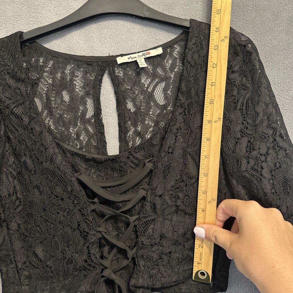 Miss‎ Selfie Lace Up Crop Top Size S Black Whimsigoth Vamp Ren Fair Sexy Y2K - Picture 5 of 10